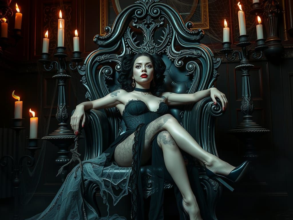 The Underworld with pinup vampire sitting on throne made of ...