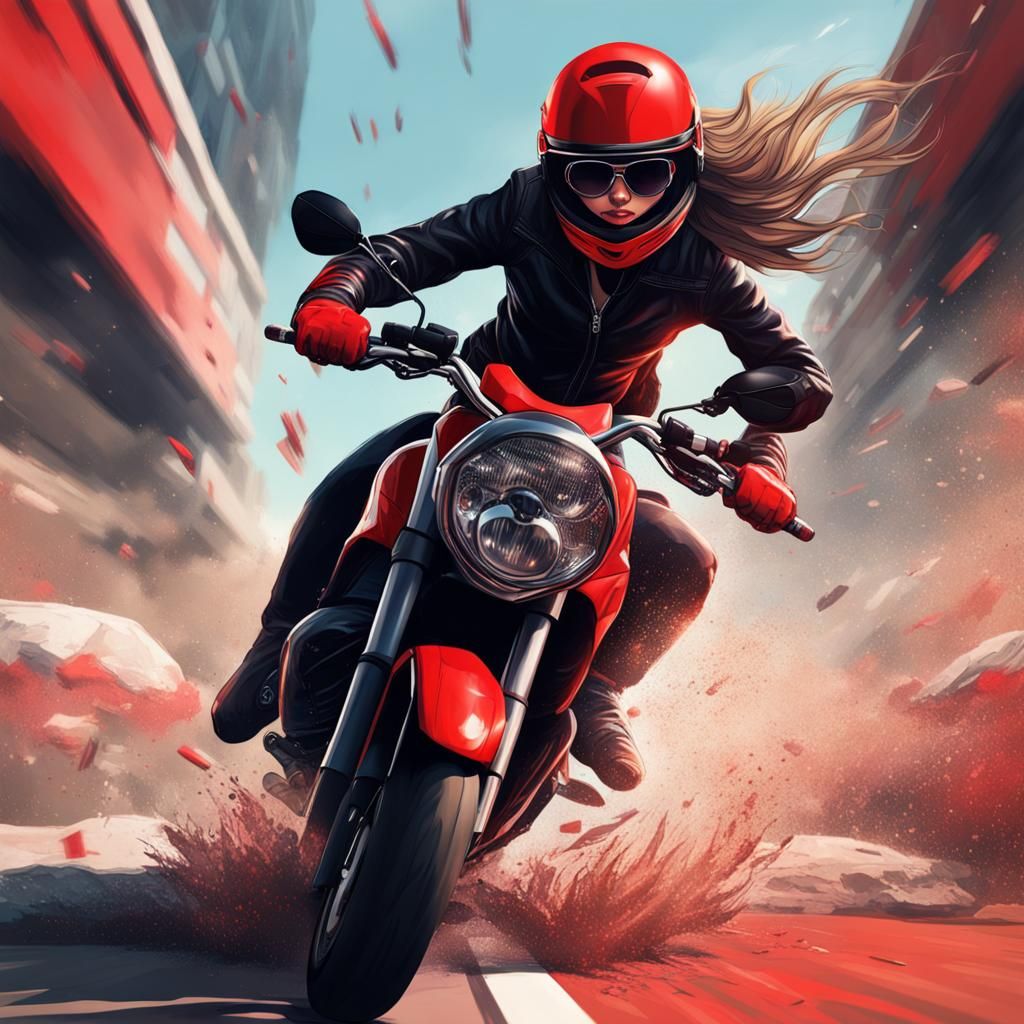 Female “taking off her motorcycle helmet” and flipping her h...