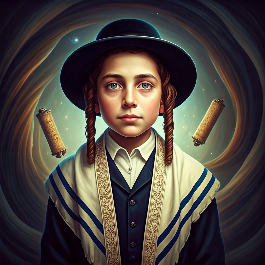 Mystical Boy in Whimsical Cloudscape