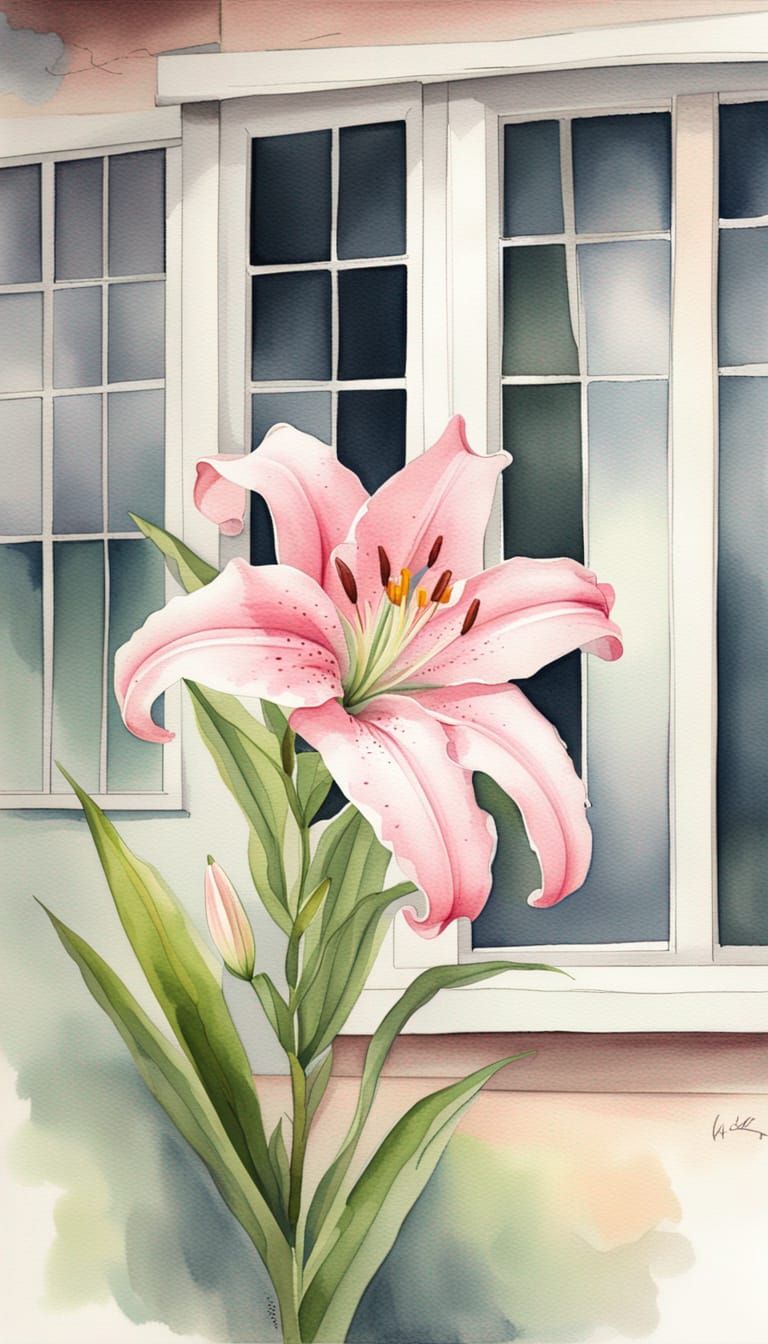 Single pink lily flower