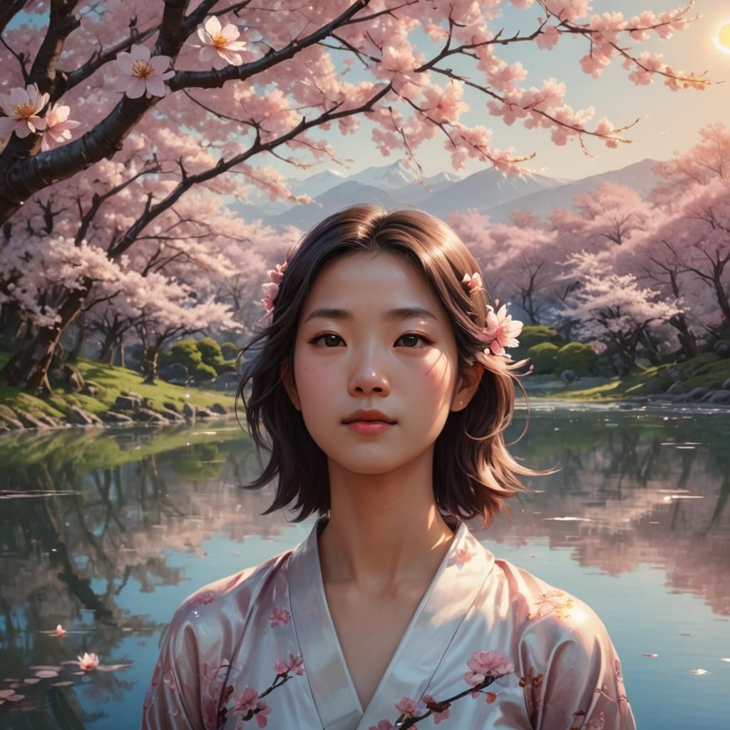 Cherry Blossom Lake: Anime and 3D Art Serenity