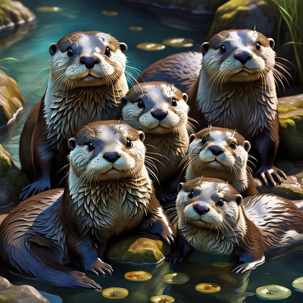 Cute Otter family