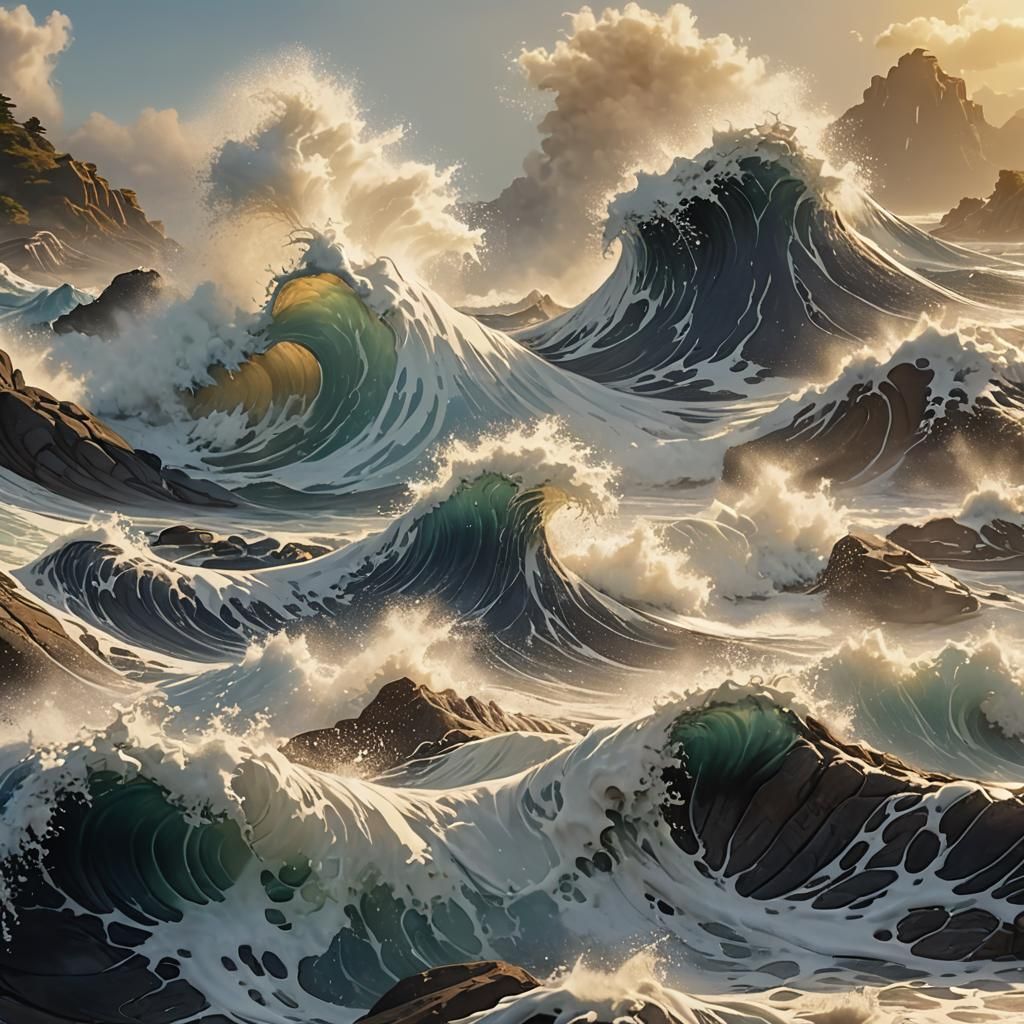 Majestic Wave Crashing on Rocky Shoreline