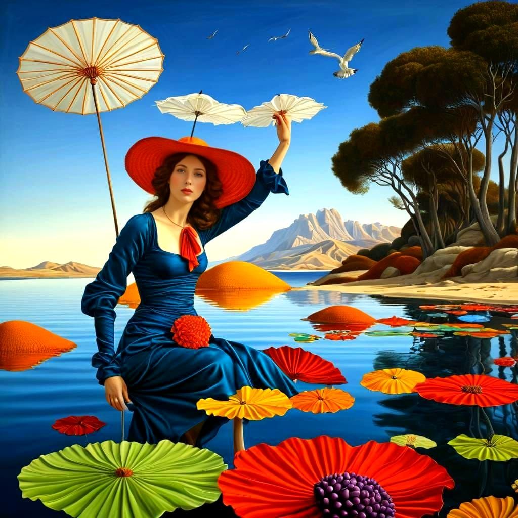 Surreal Landscape with Hyperrealistic Portrait