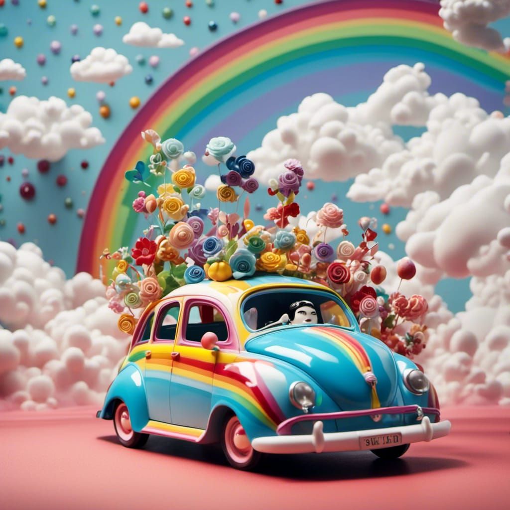 <lora:My Precious:1.0> Car driving on a rainbow