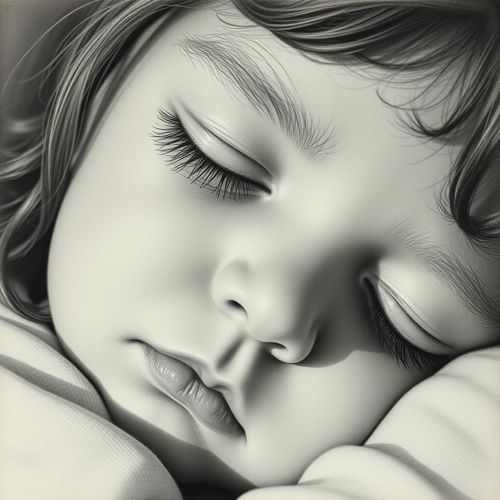 Serene Sleeping Girl: Hyperdetailed Charcoal Portrait