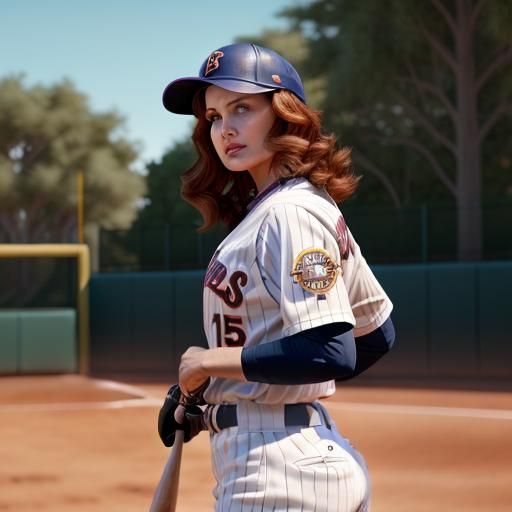 Geena Davis plays baseball, in a uniform that contours her b...