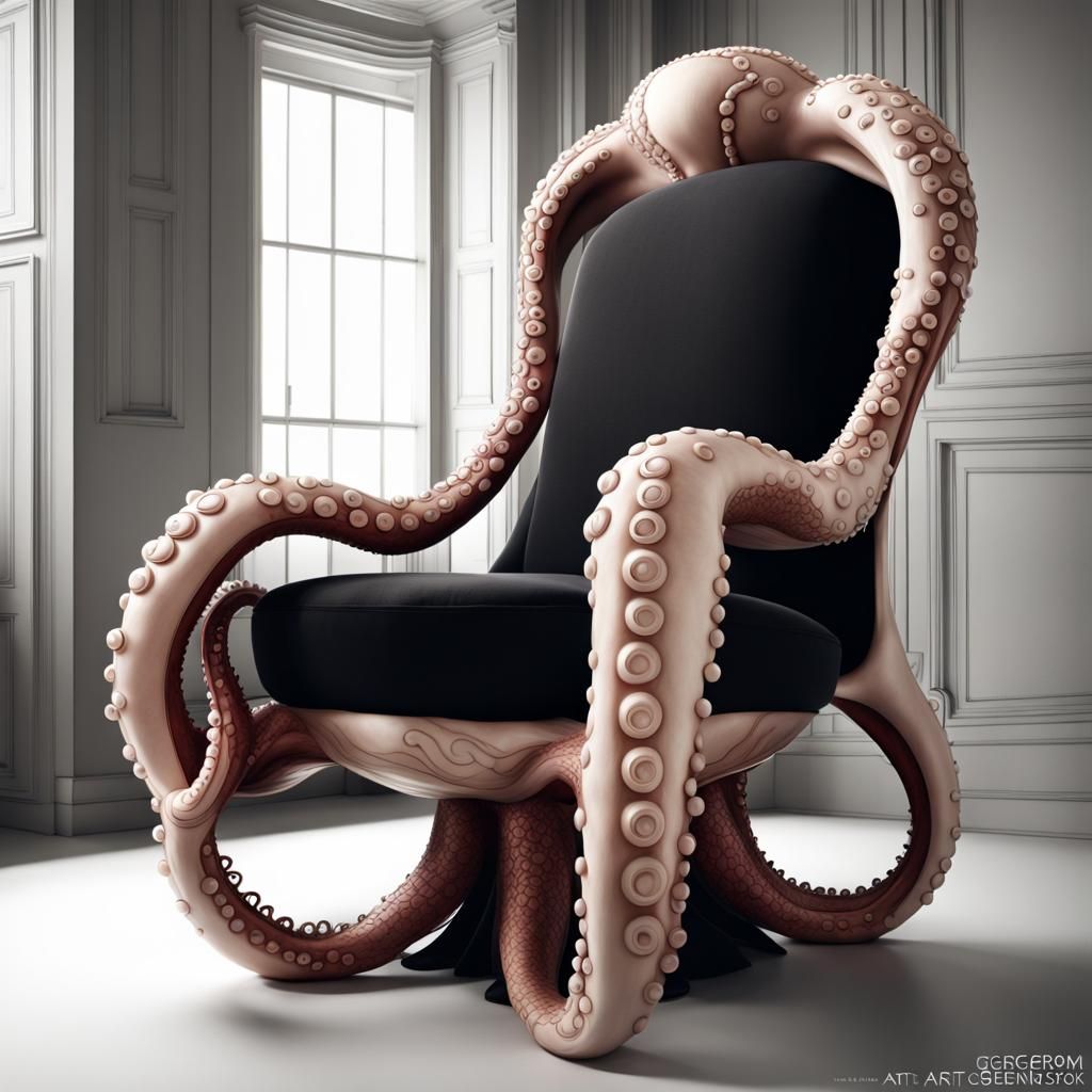 An elegant armchair made of an octopus, a visually fascinating work of ...