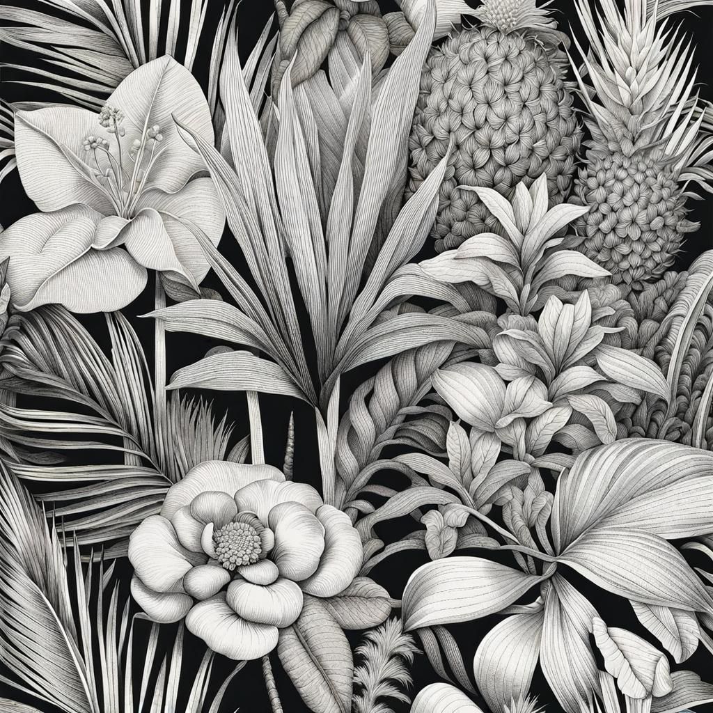 (Botanical fine lined coloring pages ink drawings with cross...