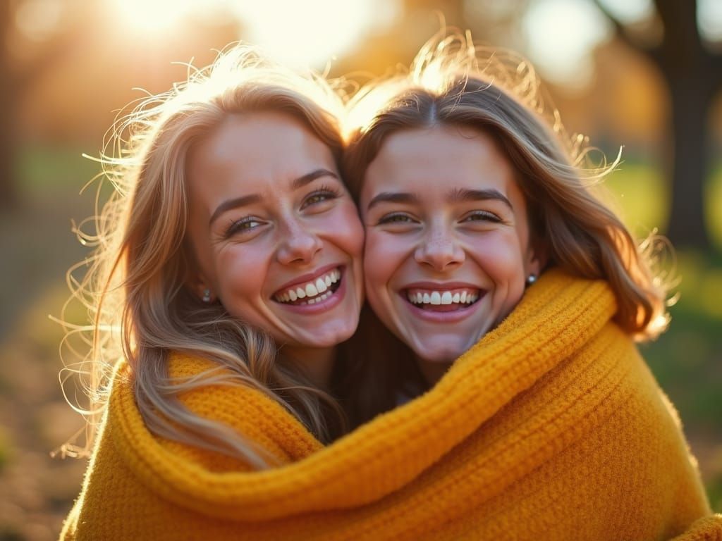 2 girls enjoying laughing. Professional photography, bokeh, natural lighting, canon lens, shot on dslr 64 megapixels sha...