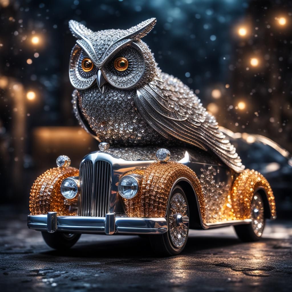 Owl Car Made of Crystals