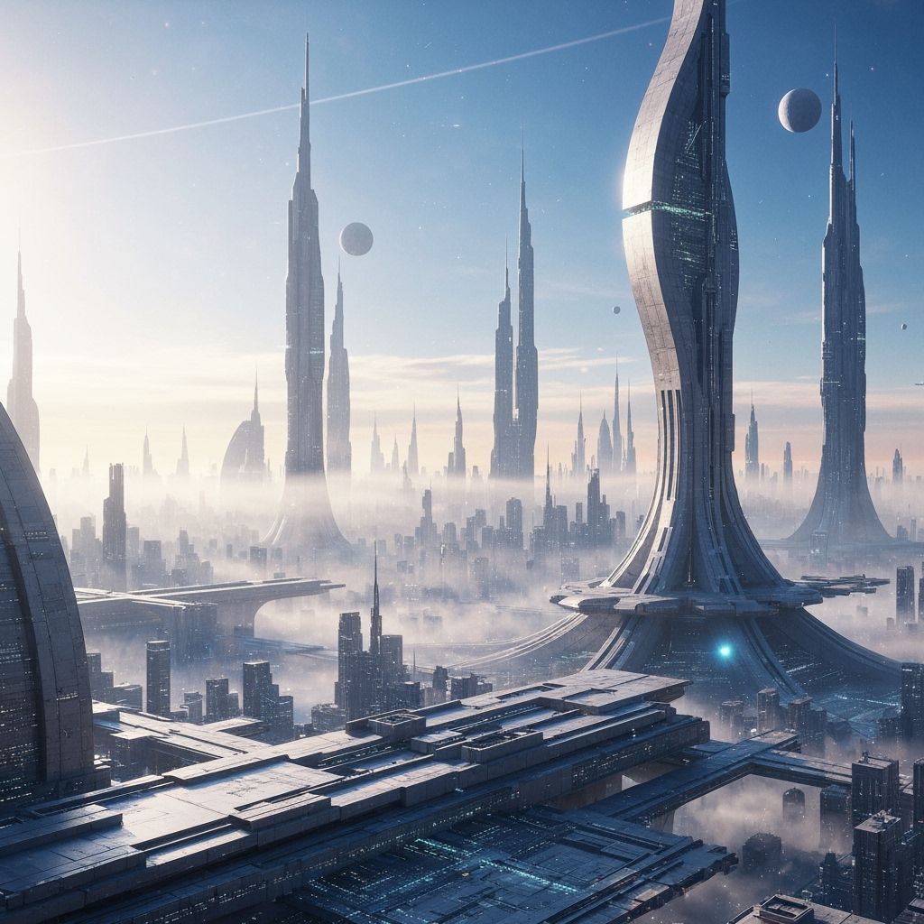  Cortexia: The AI Planet, a visually stunning digital painting in the style of epic science fiction concept art by Syd Mead and Moebius. Int...