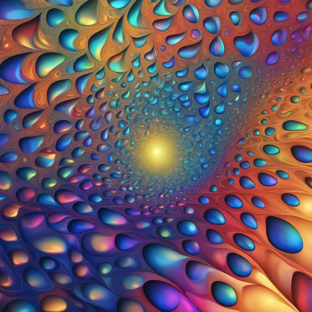 Iridescence clear teardrops falling though a star filled spa...
