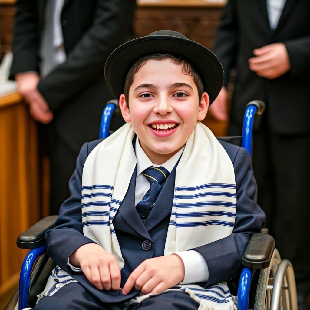 Joyful Haredi Boy Celebrates Bar Mitzvah in Traditional Atti...