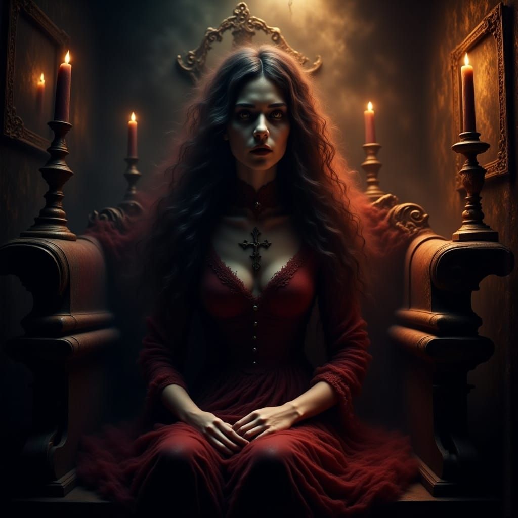 Mysterious Victorian Woman in Dark Red Gown