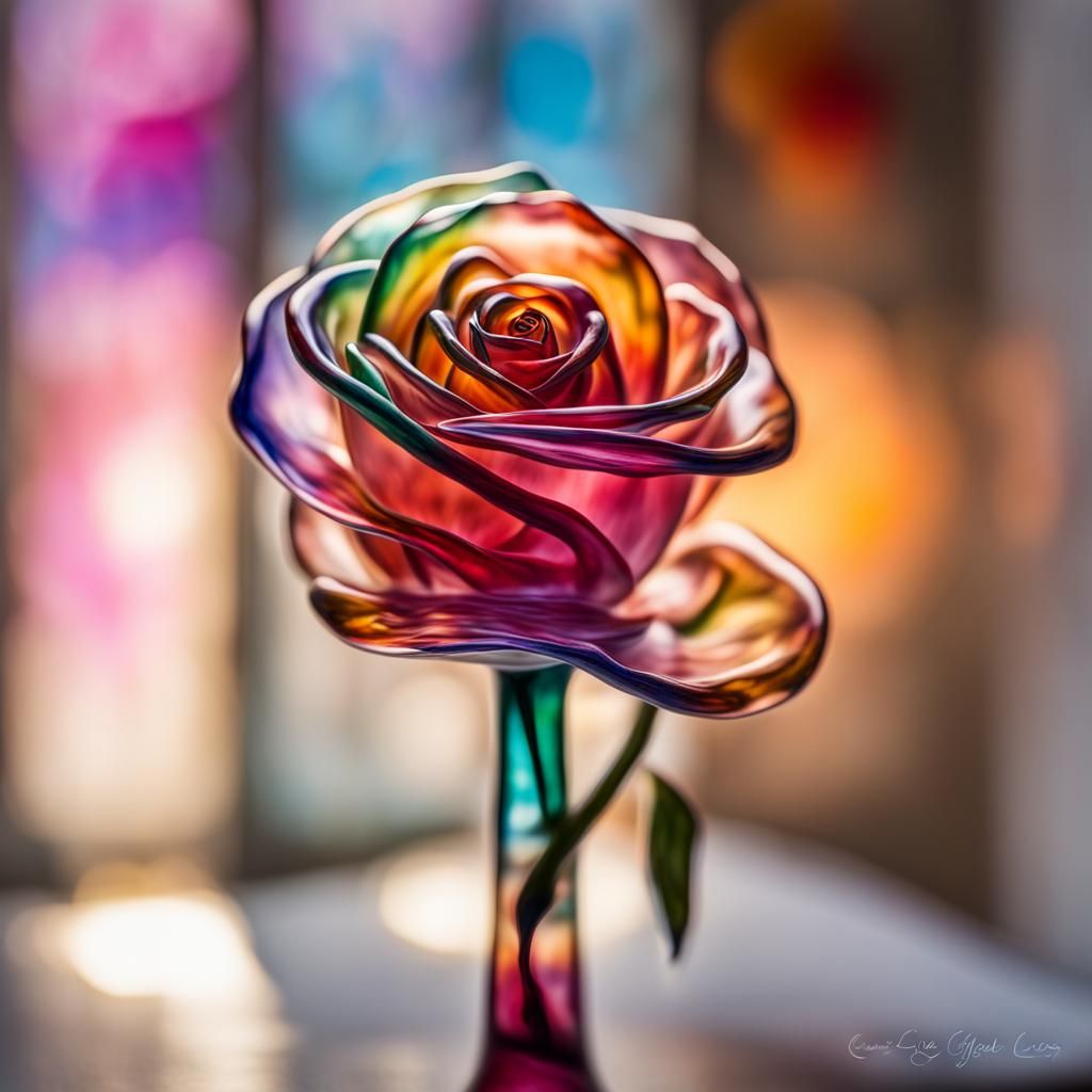 blown glass rose, colored with watercolor mix - AI Generated Artwork ...