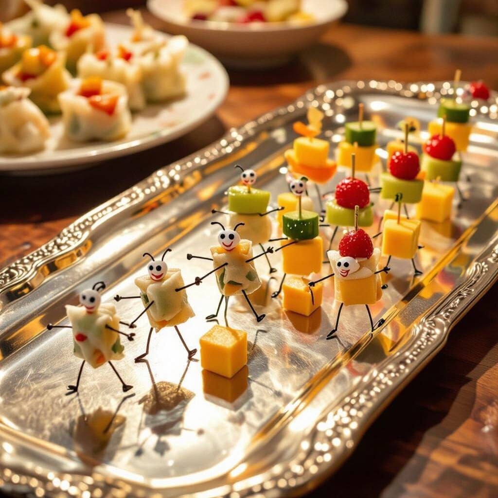 Appetizers with little legs form a conga line and march across a platter