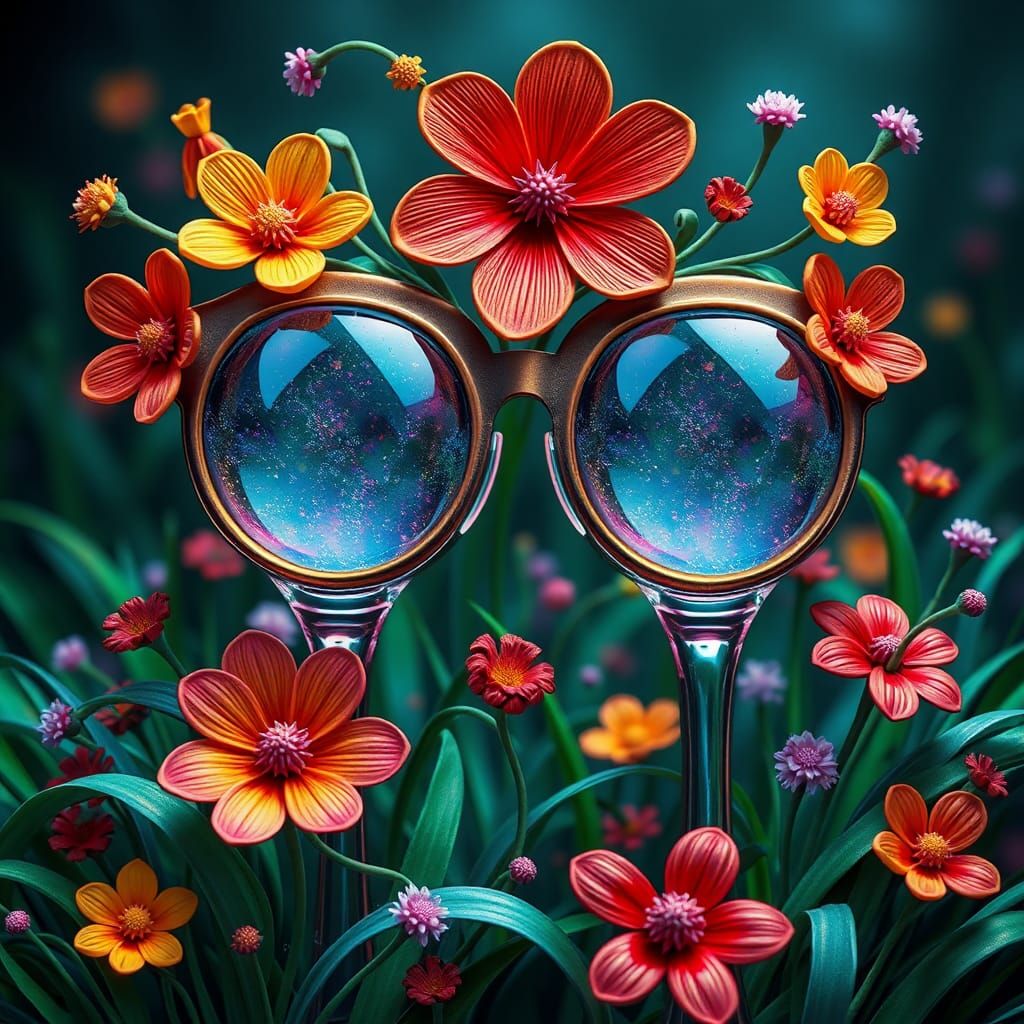 Colorful Quilling Art: Glasses, Grass, and Flowers