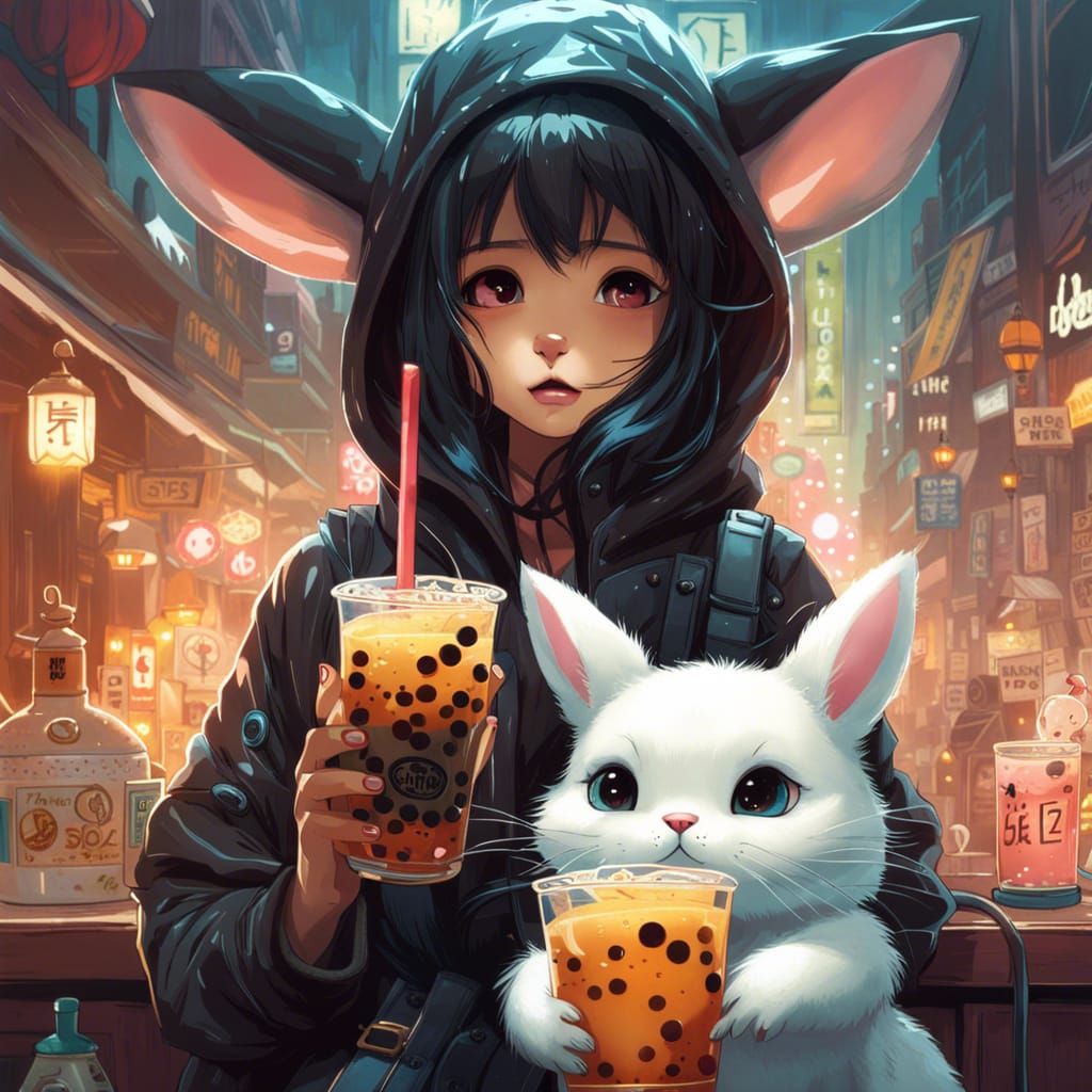 Boba with bunny - AI Generated Artwork - NightCafe Creator