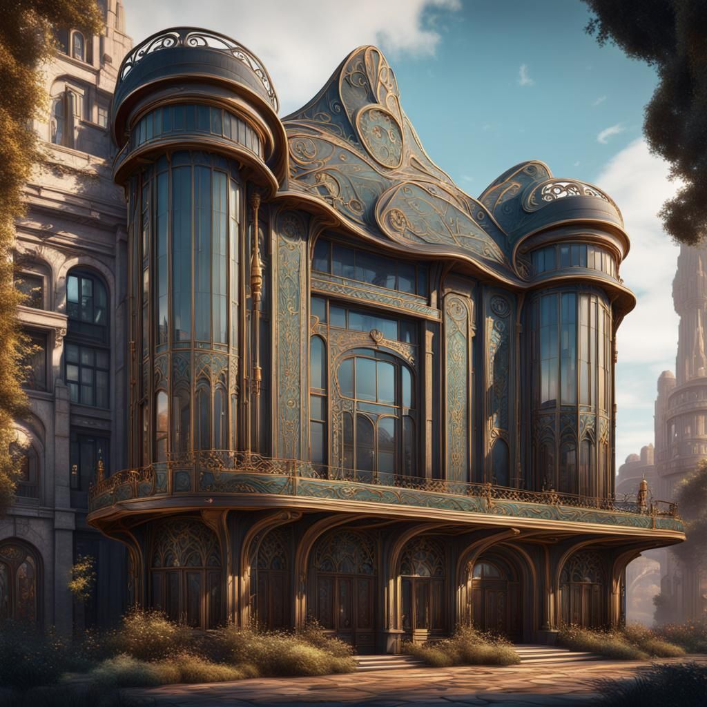 Hybrid Art Nouveau + Streamline Moderne Architecture #2