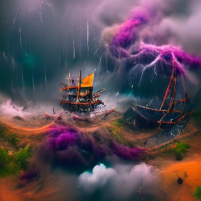 pirate ship in the middle of a storm