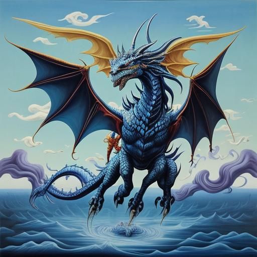 Surreal Dragon and Witch Duel as Melting Oil Painting