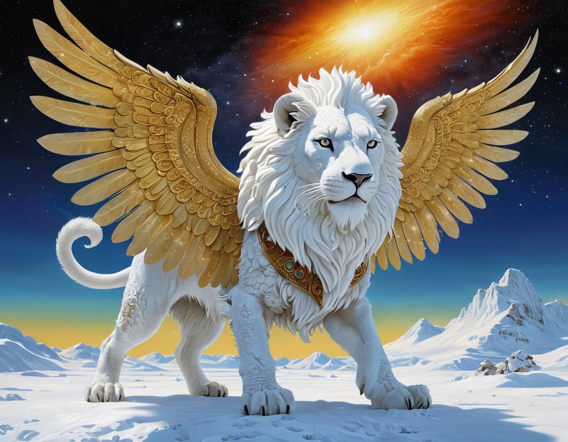 White Winged Lion - Mythical Realms  by @gyropyro