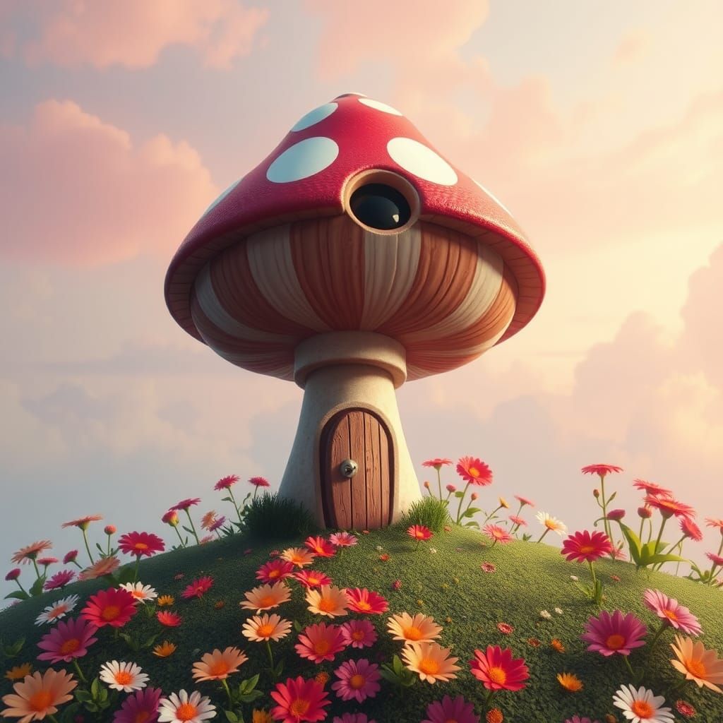 Whimsical Mushroom House in a Mystical Realm