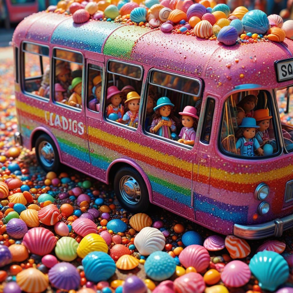 Candy Art: Children on a Rainbow Bus