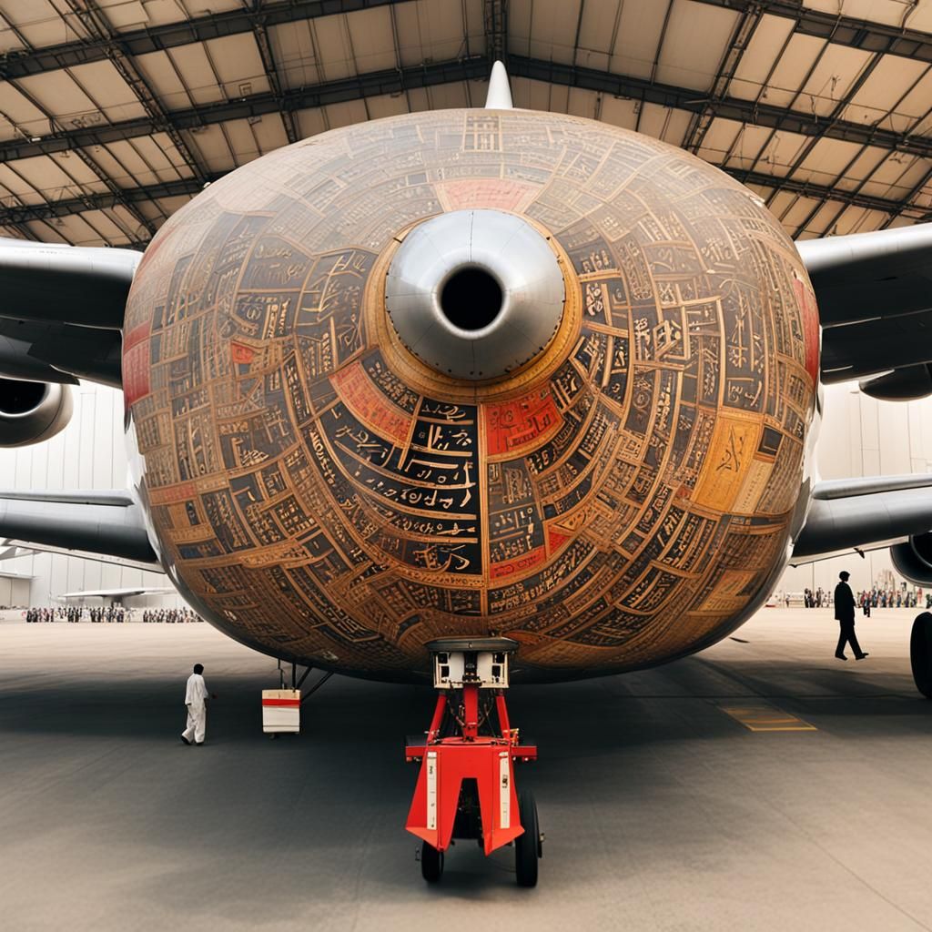 a cargo aeroplane decorated in Italian calligraphy words and...