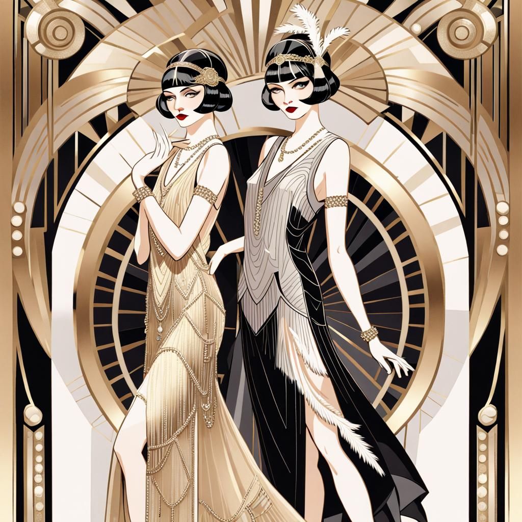 16k resolution, Art Deco fashion illustration, 1920s flapper style ...