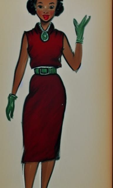 1950s African American young lady fashion sketch