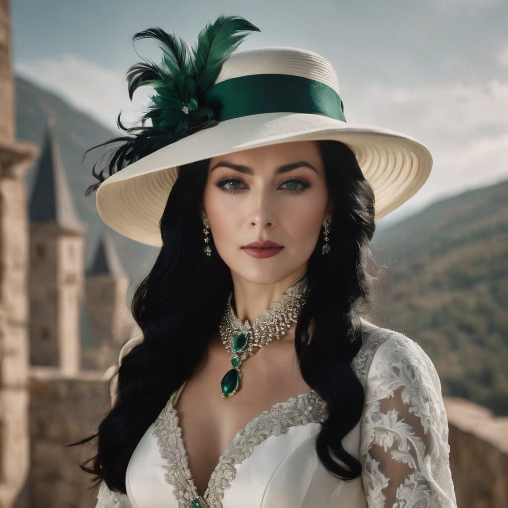 An attractive female aristocrat with long straight black hai...