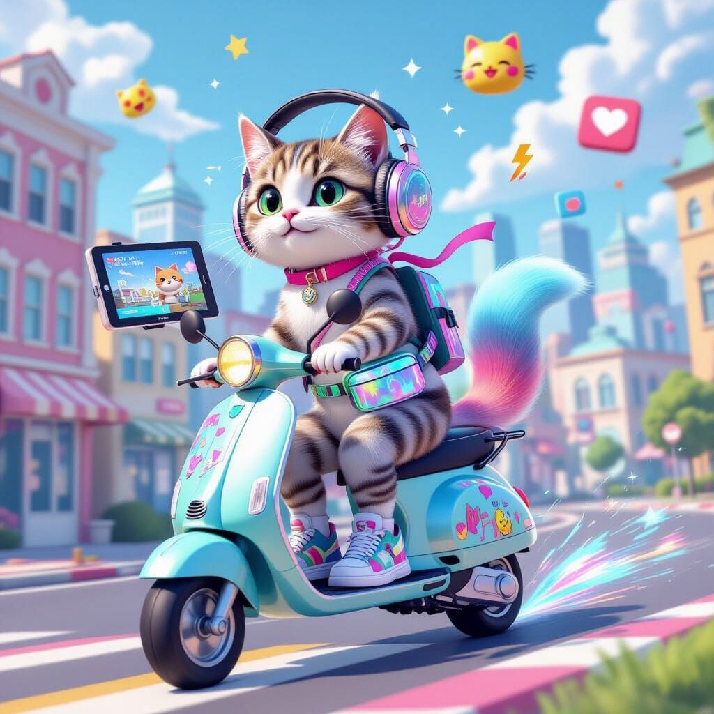 Gen Alpha Cat Riding a Scooter
