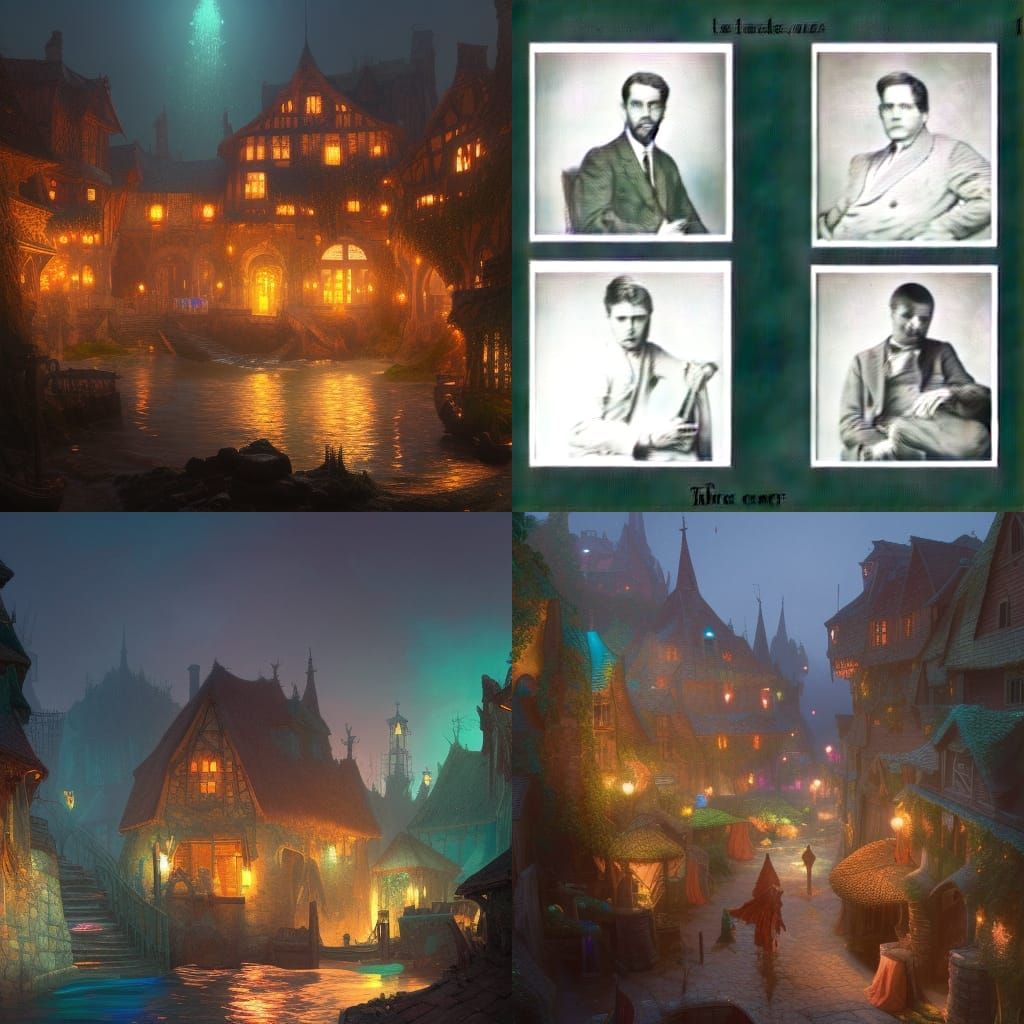 medieval mermaid village with phosphorescent lights