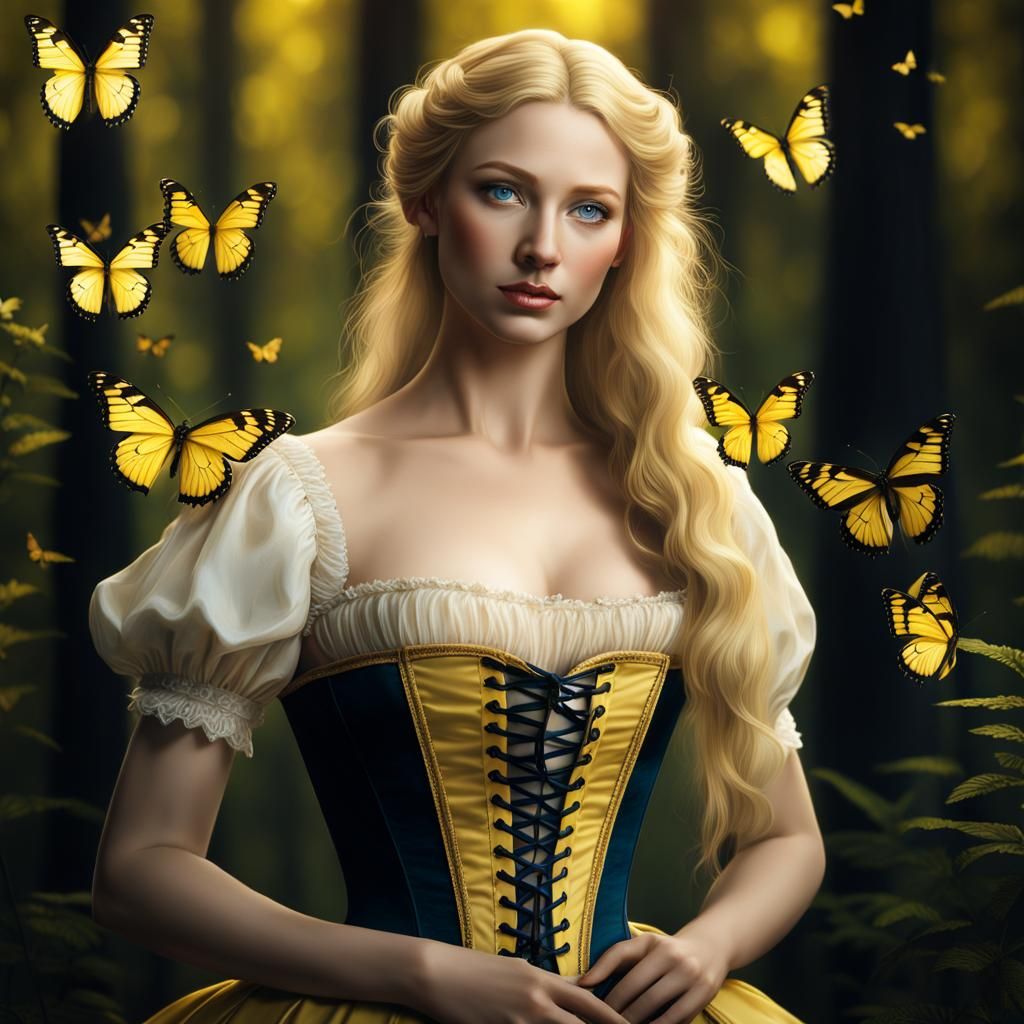 Beautiful Woman in 19th Century Dress in Forest