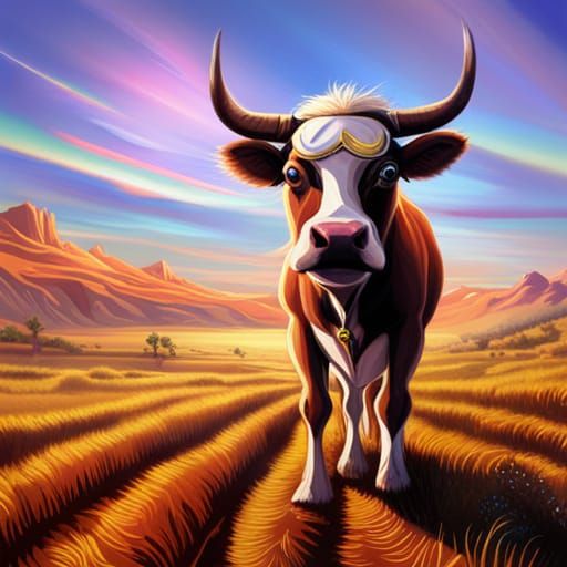 A cow out in the field