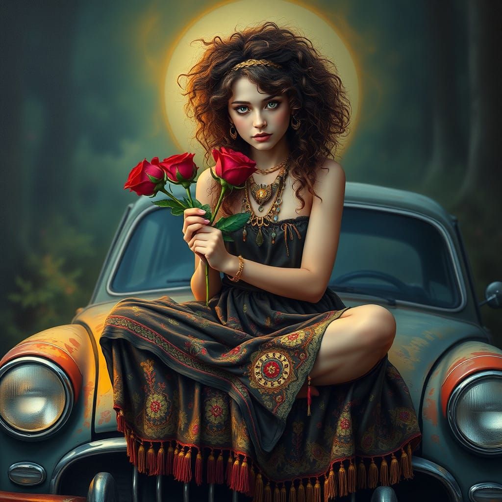 Gypsy girl sitting on car   by @Slim