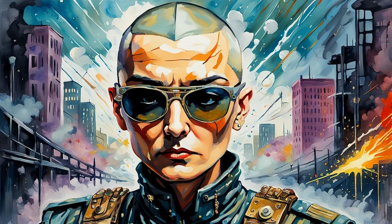 SINGER sinead o'connor as cyborg soldier, steam punk style, ...