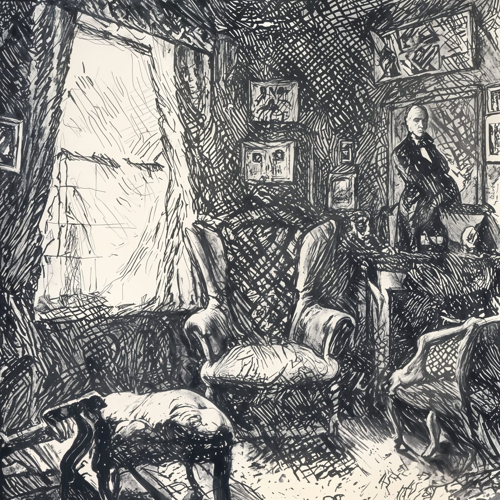 Inside 221B Baker street, Joseph Clement Coll style