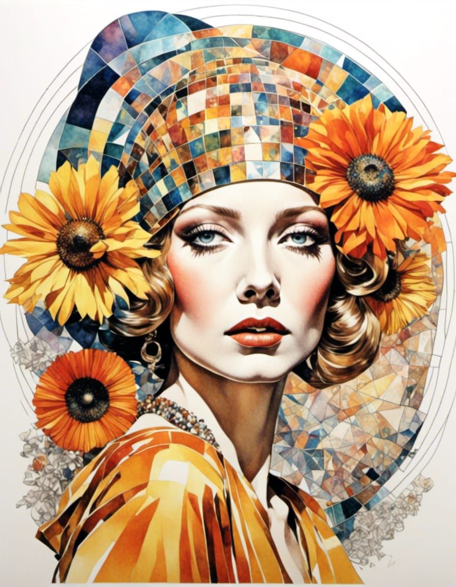 <lora:Scrapbook Doodles:1.0> Magical realism, colorful fashion model sketch in the geometric style of Antonio Lopez circa 1979, fashionista,...