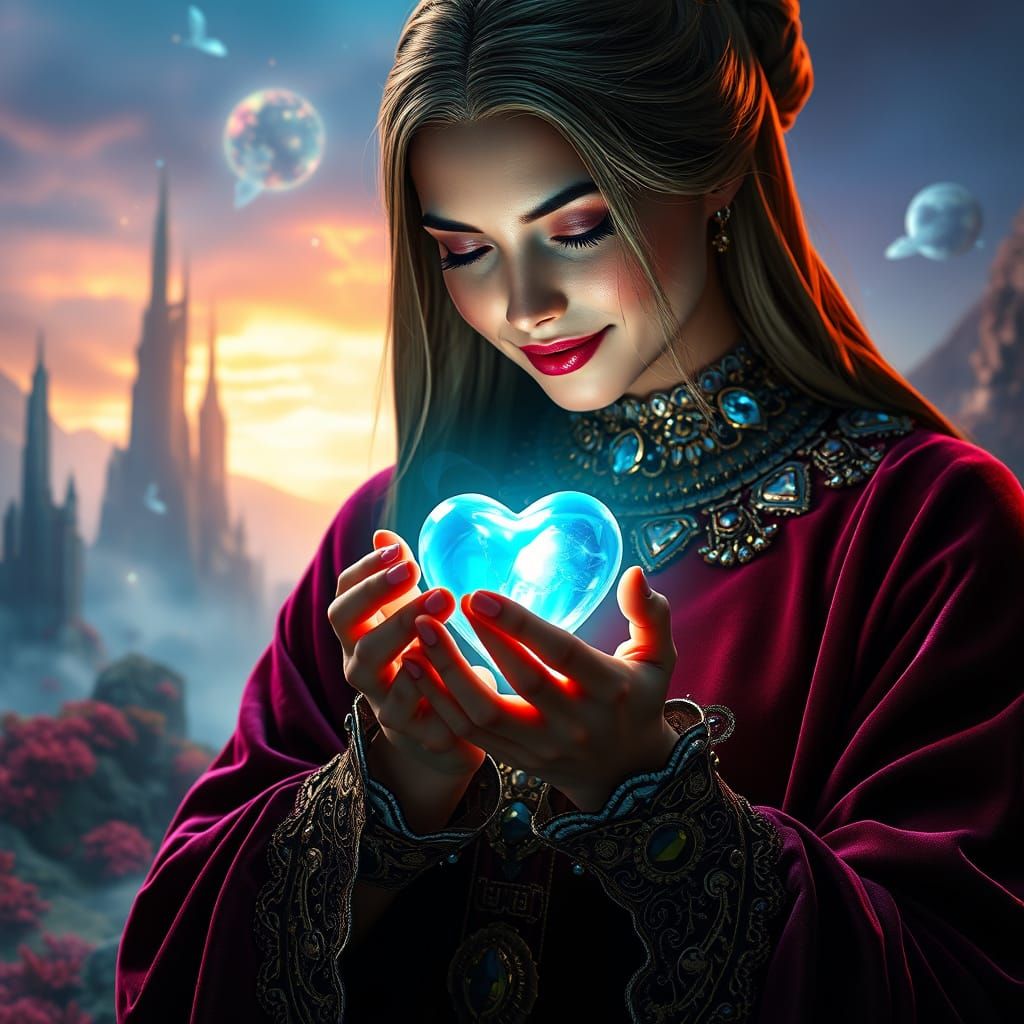 Lady of the Glowing Heart in a Dreamlike Realm