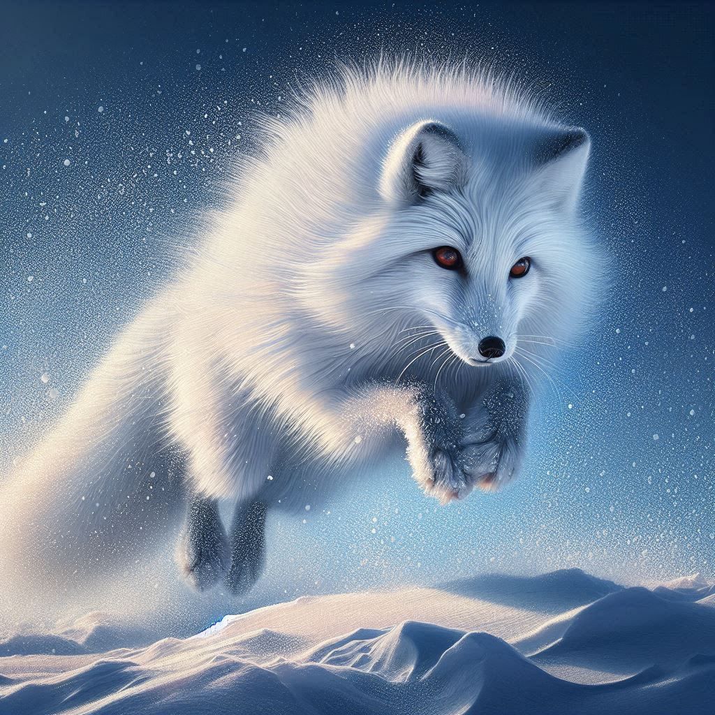 snow fox on the hunt