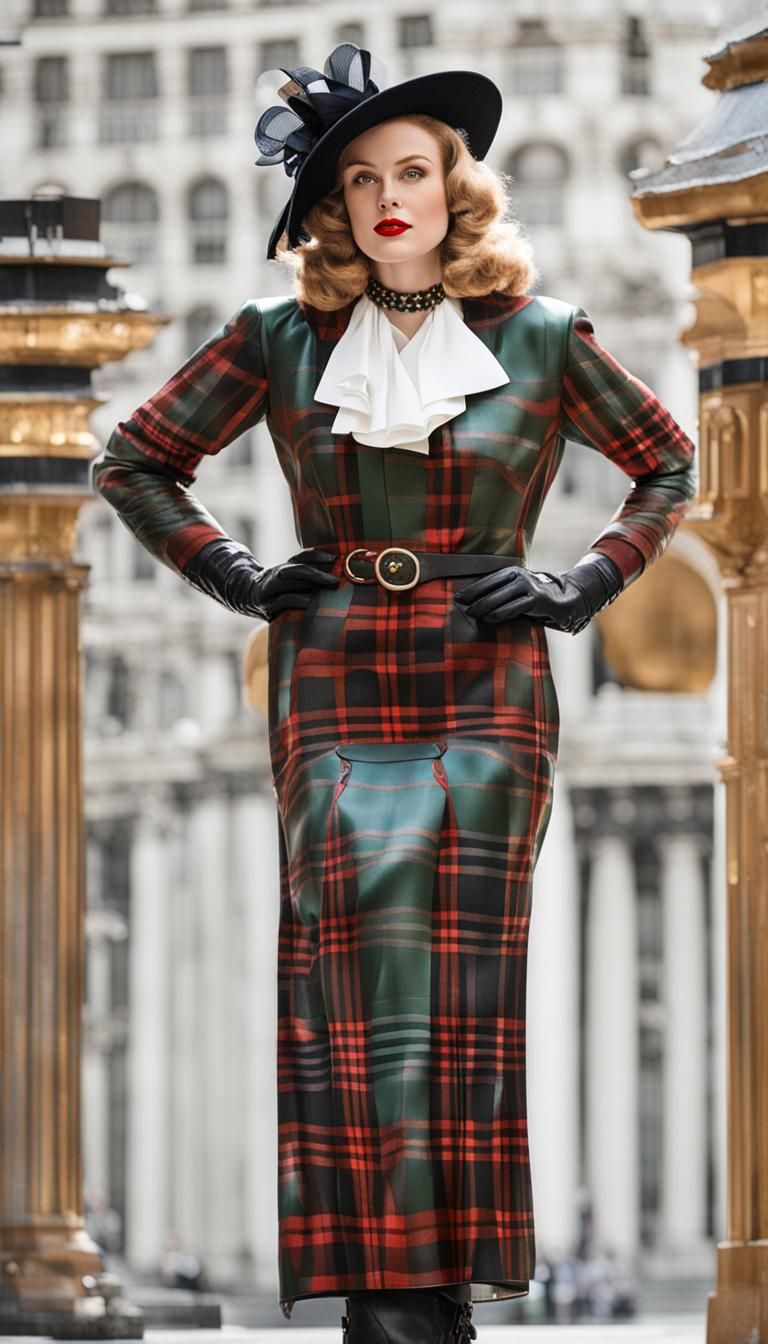 (((plaid tartan dress))) inspired by 1940s Egyptian dress, (...