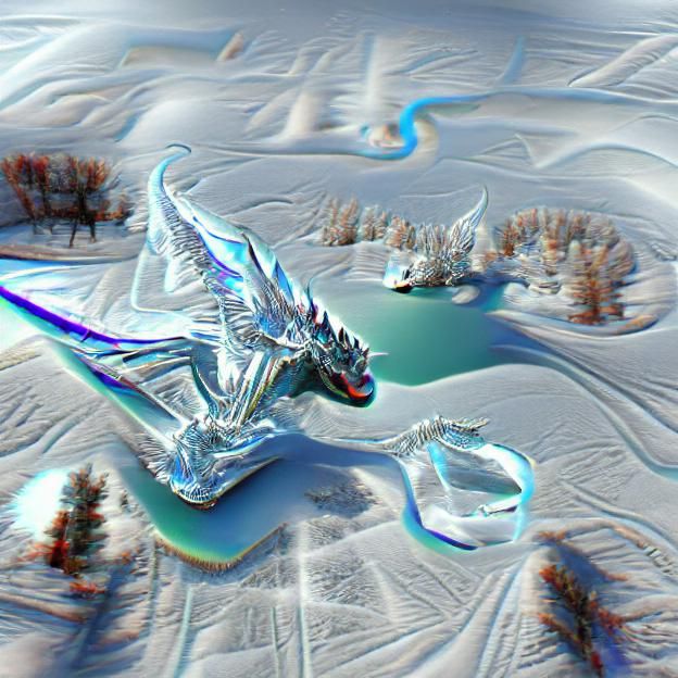 Ice dragon over frozen lake 8K 3D 8k resolution