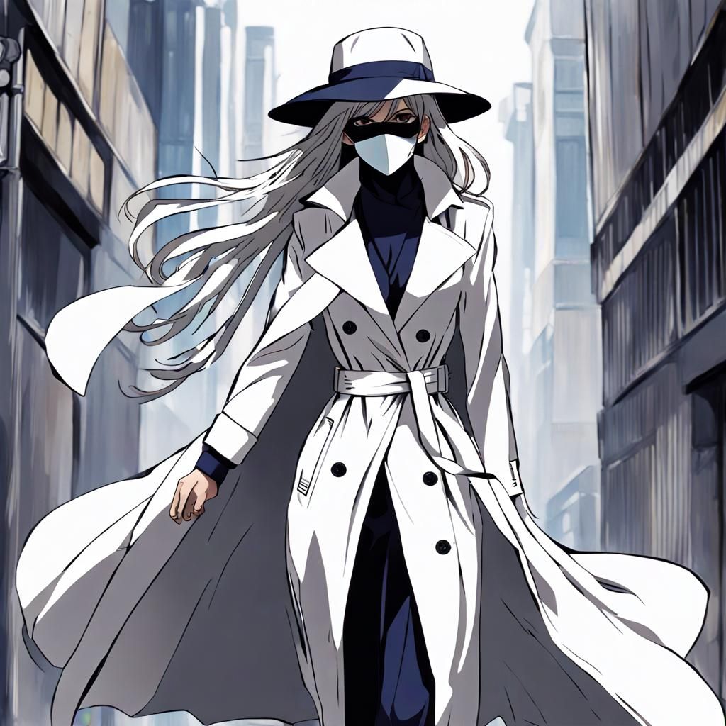 Mysterious Figure in White Coat: Anime-Inspired Art