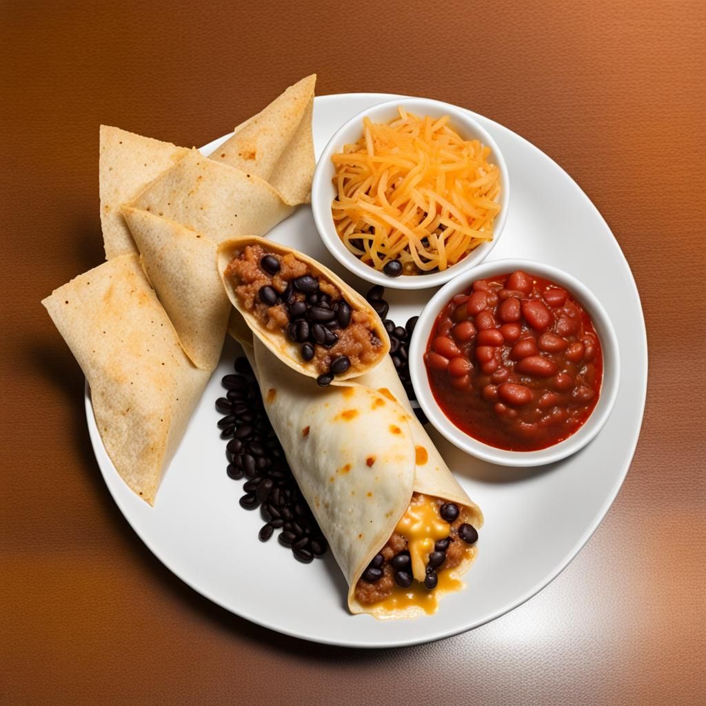 burrito with rice, black beans, re-fried beans, nacho cheese...