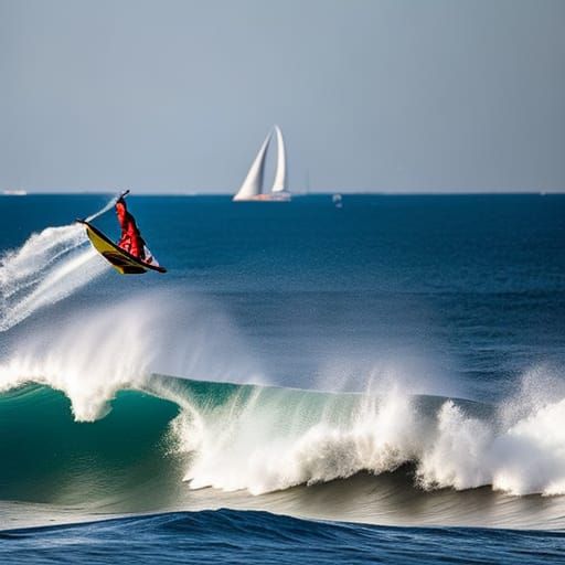 Strand und Windsurfer mit der besten Welle
