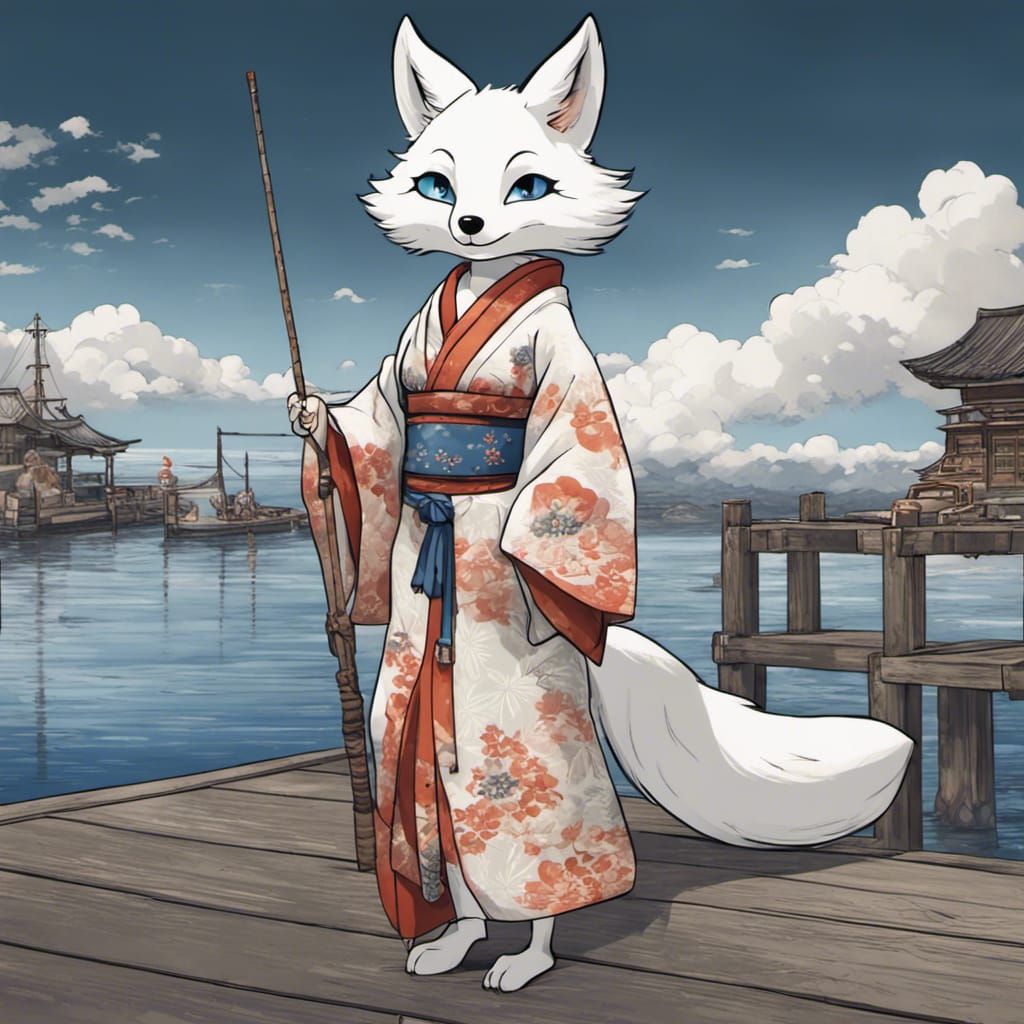 white anthropomorphic female arctic kitsune (with a fox head:1) and ...