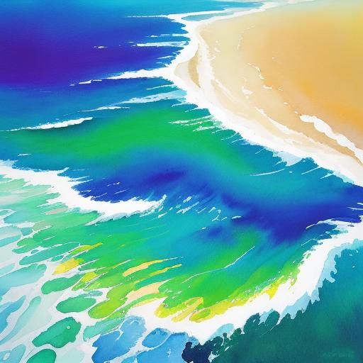 “landscape naïve art pop art of gentle waves reaching the be...